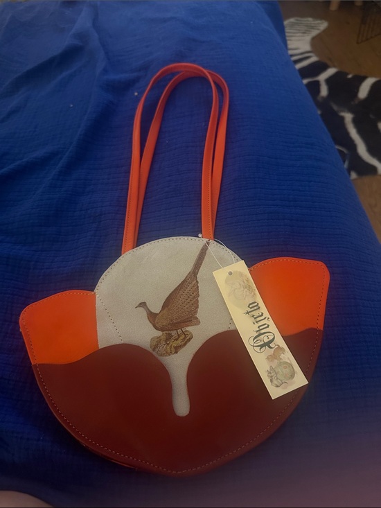 Handbags - Vintage-Inspired Women’s Bird Motif Shoulder Bag in Orange and Brown